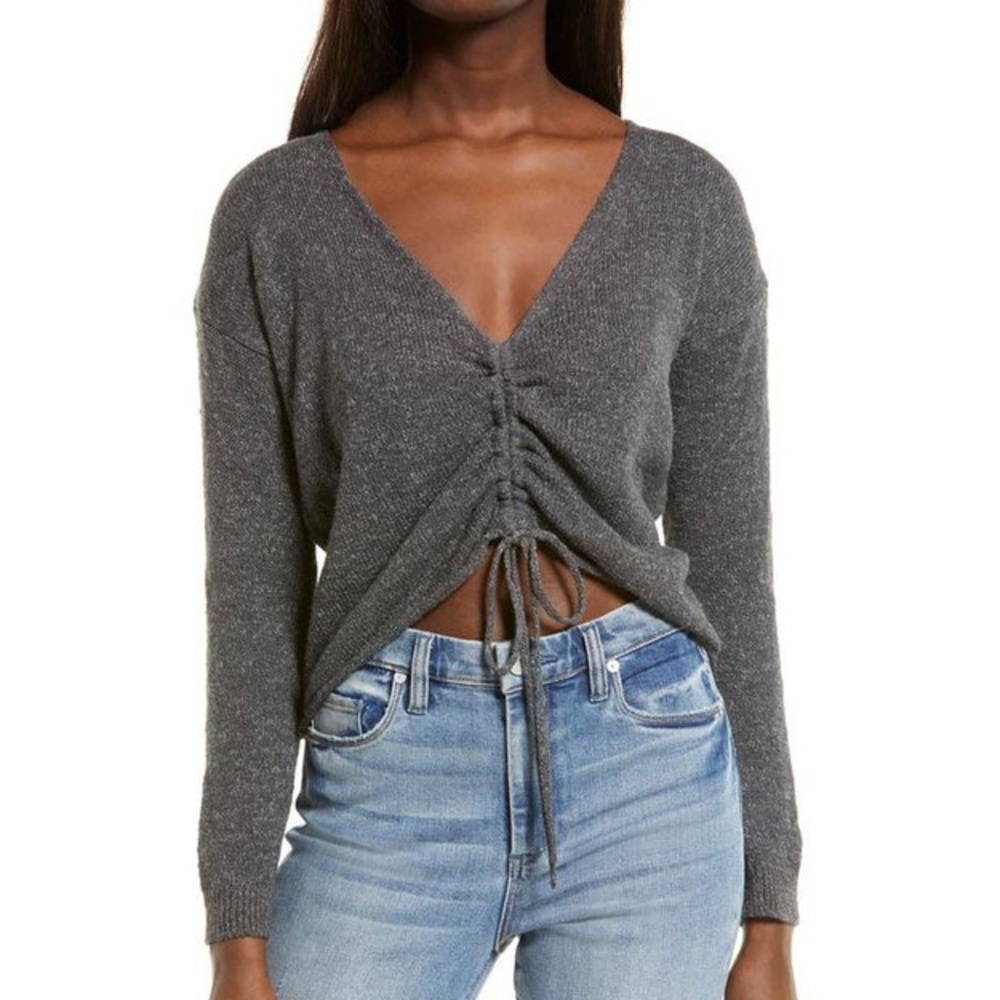 Roxy Rolling Hills Deep V-Neck Pullover Adjustable Cropped Sweater ✨